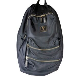 Younique Black Nylon Backpack Gold Zippers Pockets Lined
